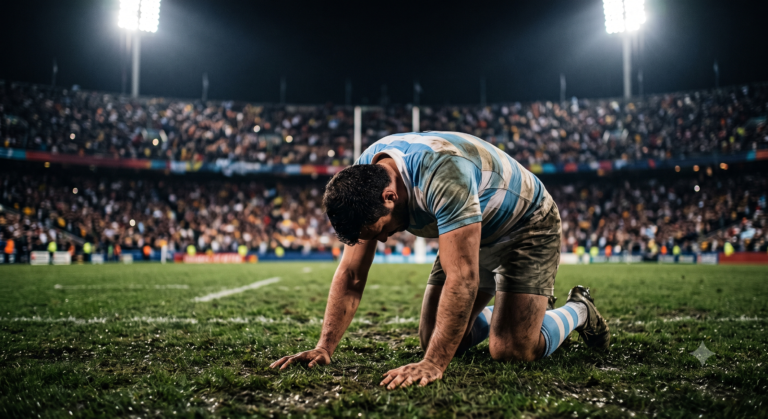 Argentina vs South Africa 2026 — player on knees after match at Amalfitani