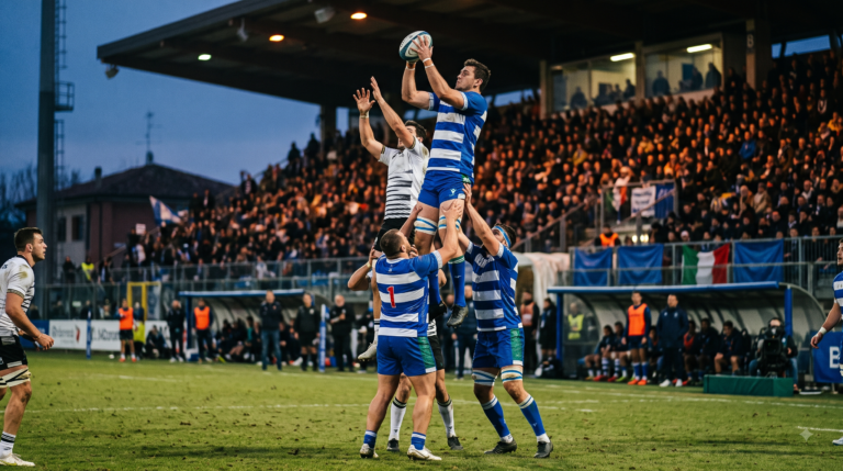 Argentine players in the URC — Benetton Rugby lineout in Italian stadium