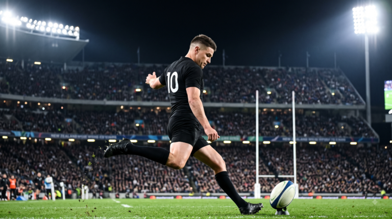 Richie Mo'unga All Blacks fly-half kicking penalty — return to New Zealand rugby 2026